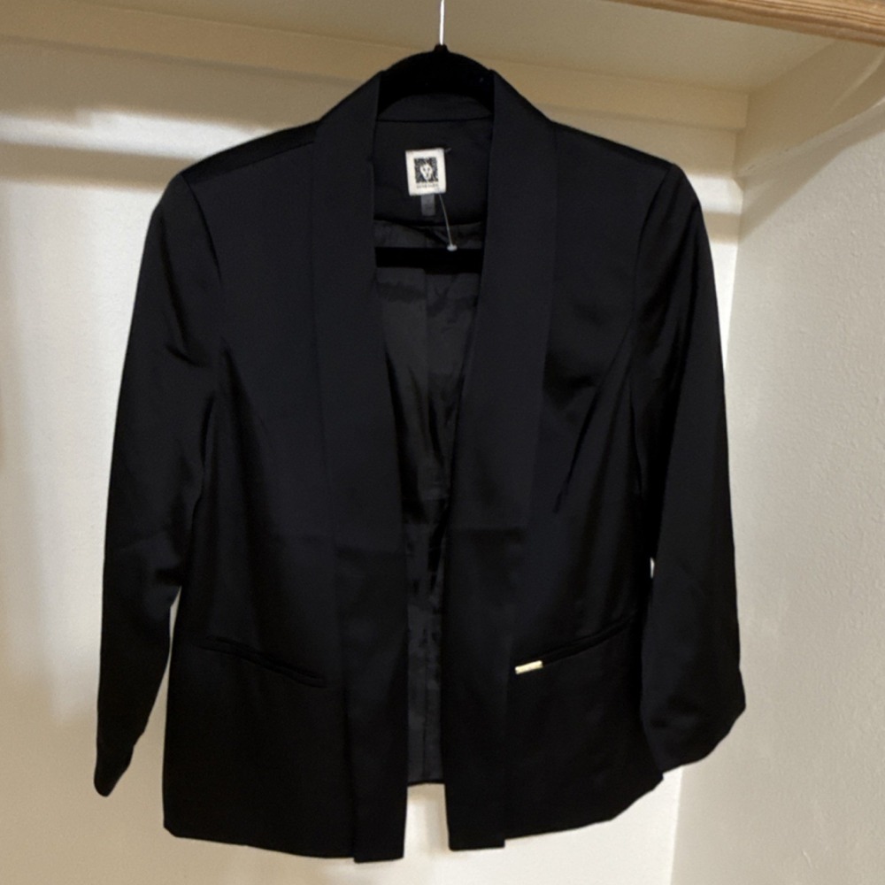 Anne Klein Women's Black Shawl Collar Blazer Suit Jacket Size M Long Sleeve